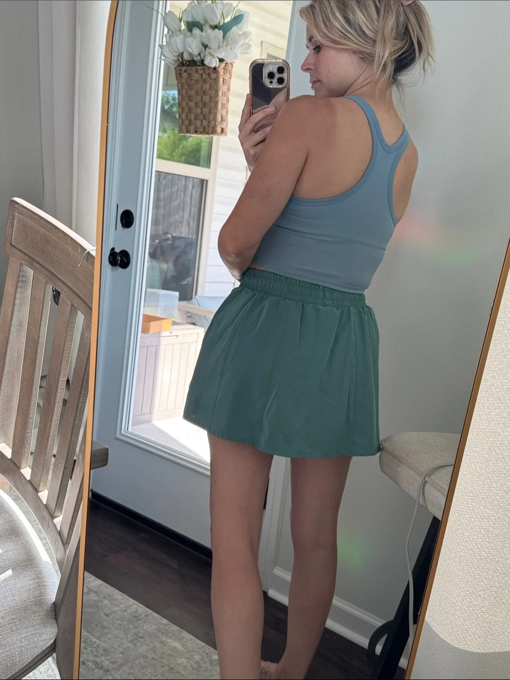 Green Athletic Skort with Drawstring - Picture 3 of 7